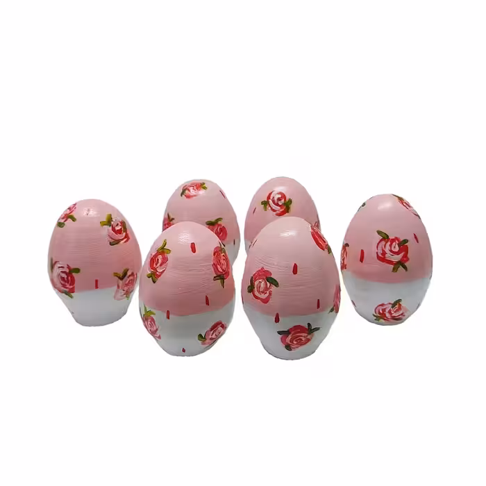 تخم مرغ سفالی مدل  طرح گل سرخی بسته 6 عددی