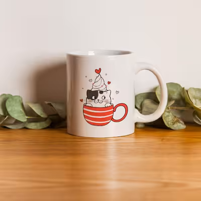 ماگ طرح گربه در فنجان راه راه