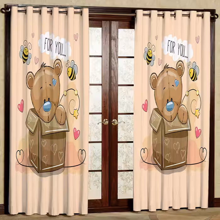 پرده مدل خرس چاپی هازان پانچی کد 381 سایز 200x140 سانتی متر