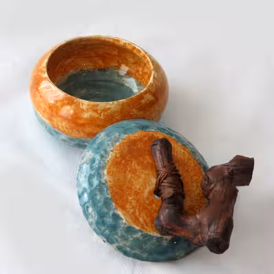 سرویس چای خوری سرامیکی 5 پارچه طرح آب و خاک مدل دستساز کد 1100