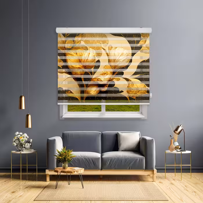 پرده زبرا مدل 4K گل کد FLW-02 سایز 160x180 سانتی متر