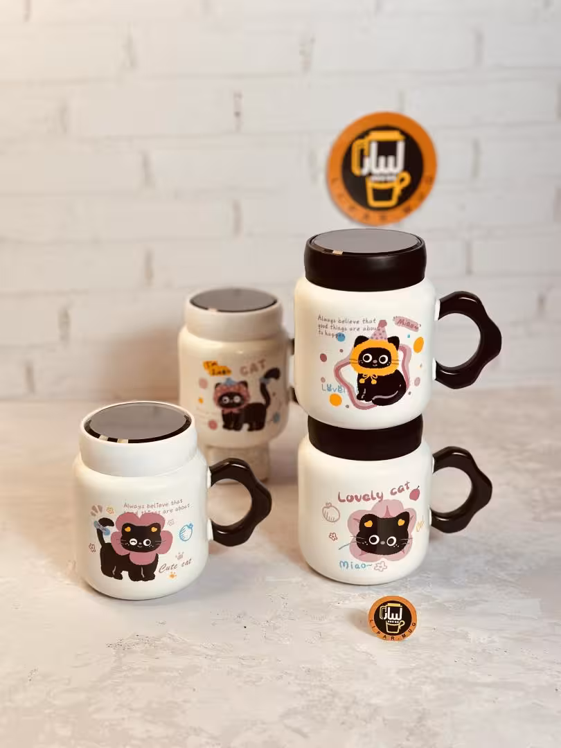 ماگ درپیچی گربه CAT دسته گلی کد 9183