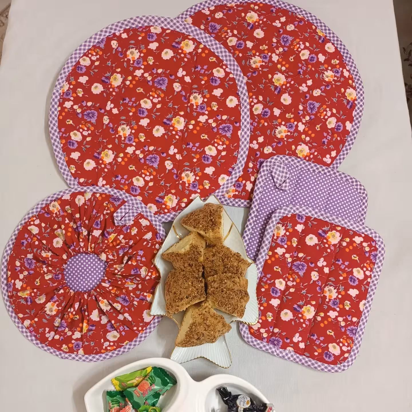 ست دم کنی  و دستگیره    5تکه  کشدار   دستگیره مربع سه سایز استاندارد  کتان نخ