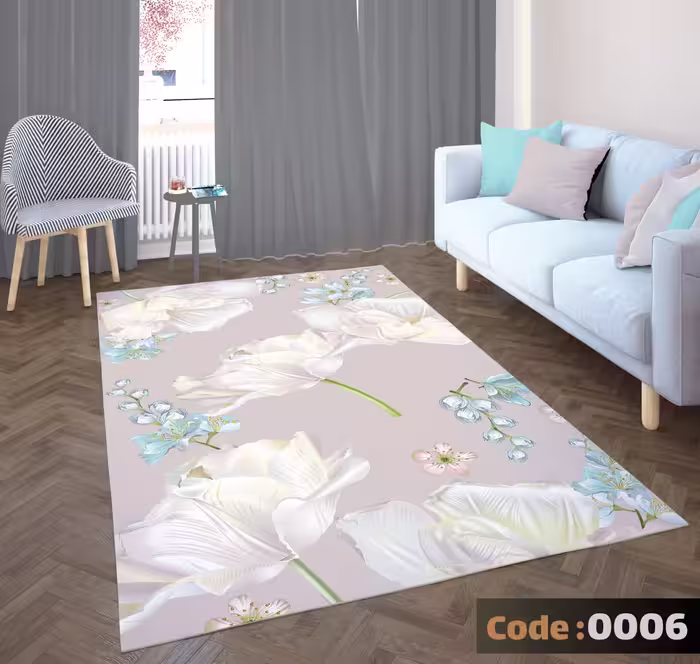 کاورفرش روفرشی دورکشدار گوشه لیفه ای طوسی کرم کد 0006