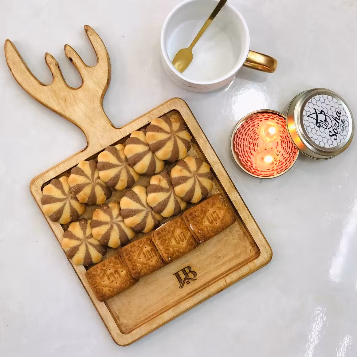 سینی سرو مربع گوزن چوبی 