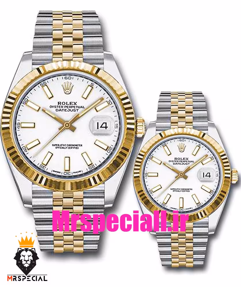 ساعت ست مردانه و زنانه رولکس دیت جاست دورنگ طلایی صفحه نقره ای 020382 ROLEX DATE JUST