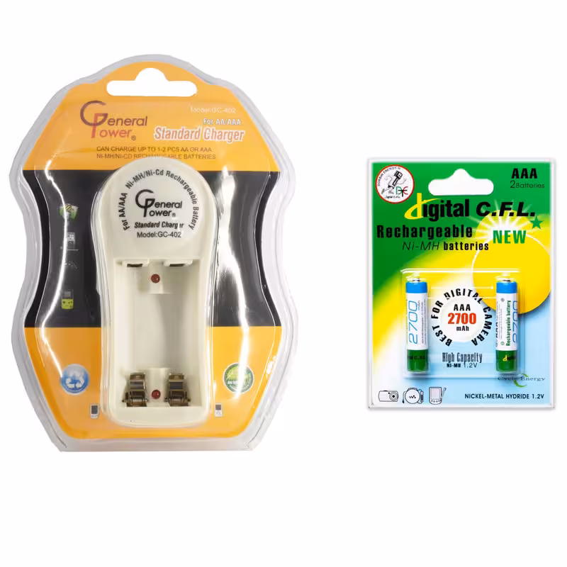 شارژر باتری جی‌پی مدل 402 به همراه باتری نیم‌قلمی قابل شارژ 2700mAh