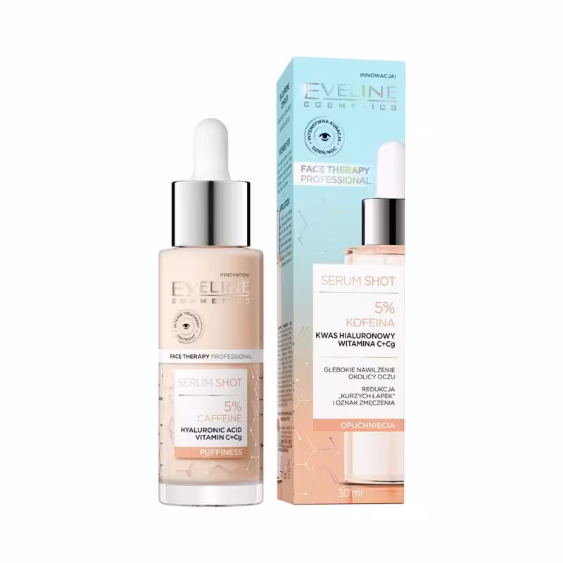 سرم دور چشم کافئین اولاین حجم 30 میل EVELINE SERUM SHOT FACE THERAPY PUFFINESS EYE TREATMENT 5% CAFFEINE
