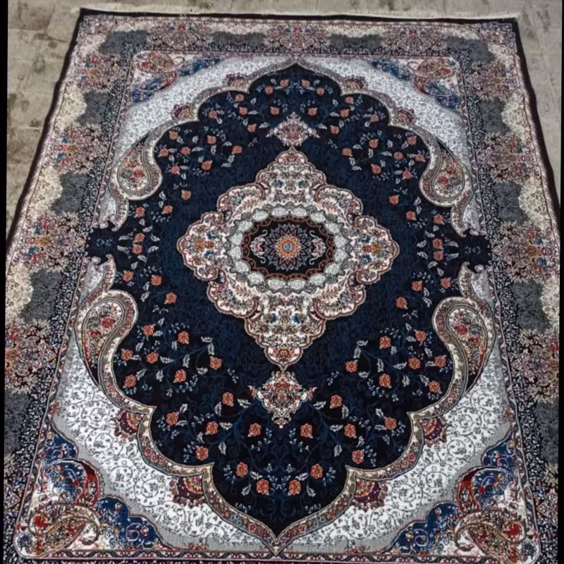 فرش ماشینی 12متری کاشان نقشه سوگند سرمه ایی(ارسال رایگان)