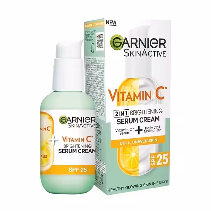 کرم سرم مرطوب کننده ویتامین سی گارنیر Garnier اصل مدل BRIGHTENING حجم 50 میل | دارای SPF25