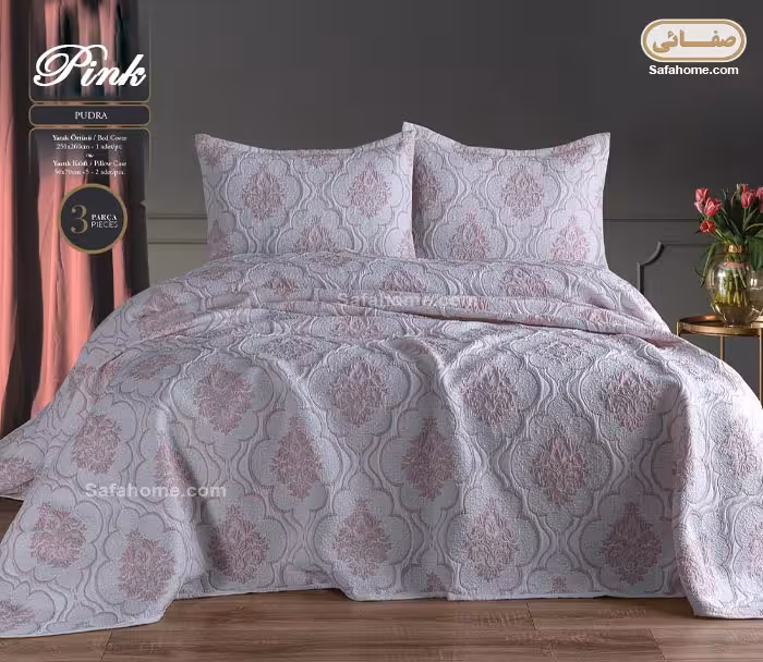 روتختی یک نفره پیکه طرح داماسک 2 تکه صورتی