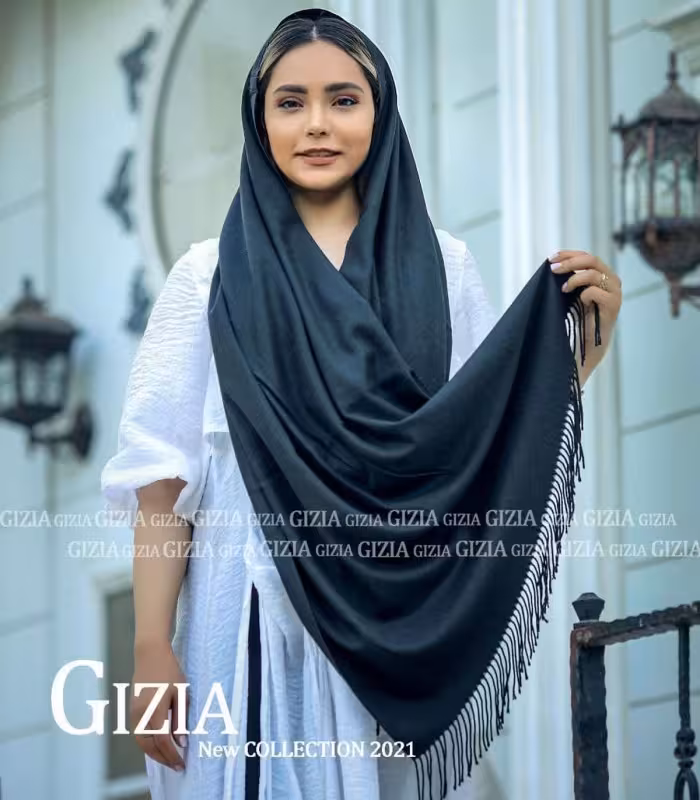 شال مشکی ساده پاییزه کشمیر نخی کد 2446