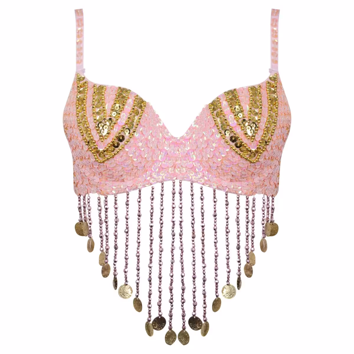 سوتین عربی فنردار پولکی زنانه مدل دکلته صورتی کد 4512-17