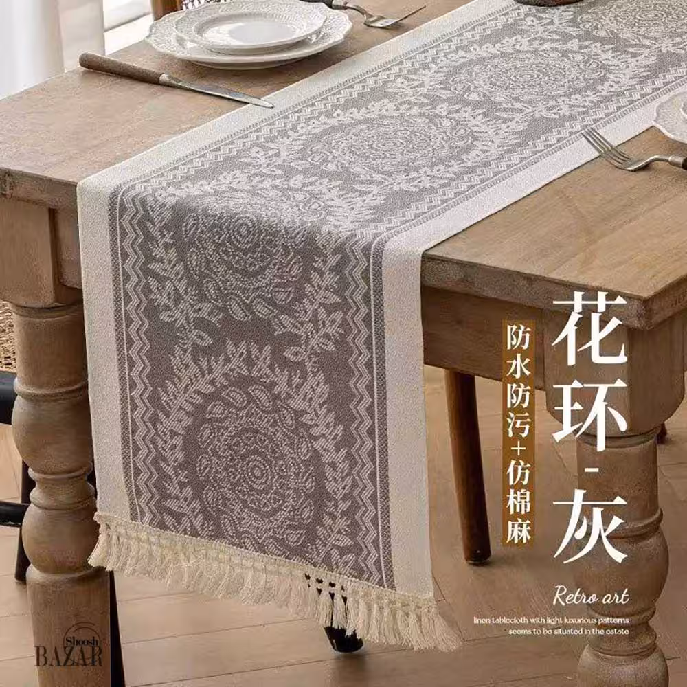 رانر لینن با پترن گل دار رنگ طوسی کد 10-354