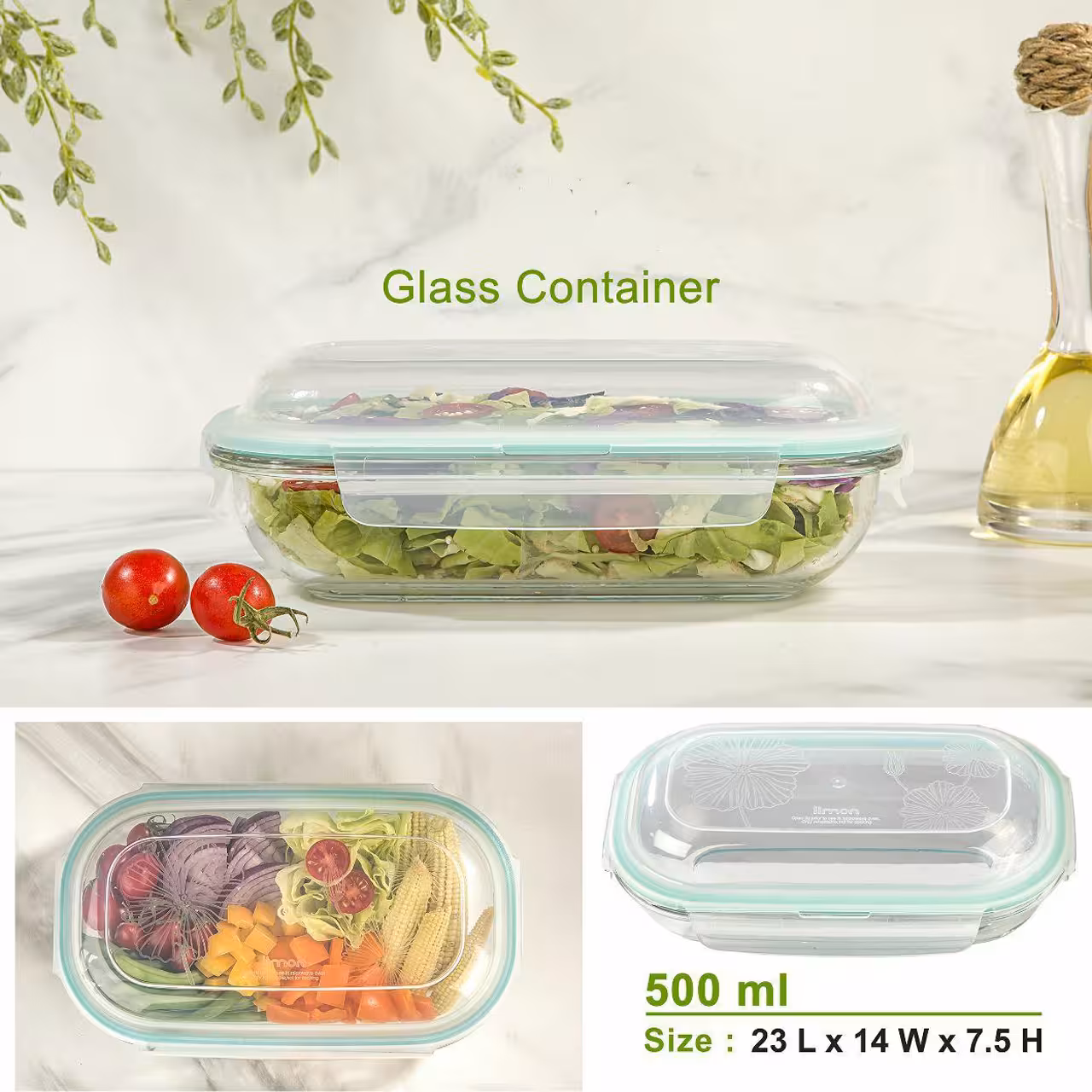 ظرف نگهدارنده شیشه ای بیضی 500 میلی لیتری