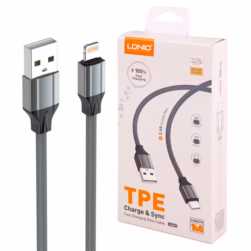 کابل آیفونی فست شارژ Ldnio LS441 2.4A 1m