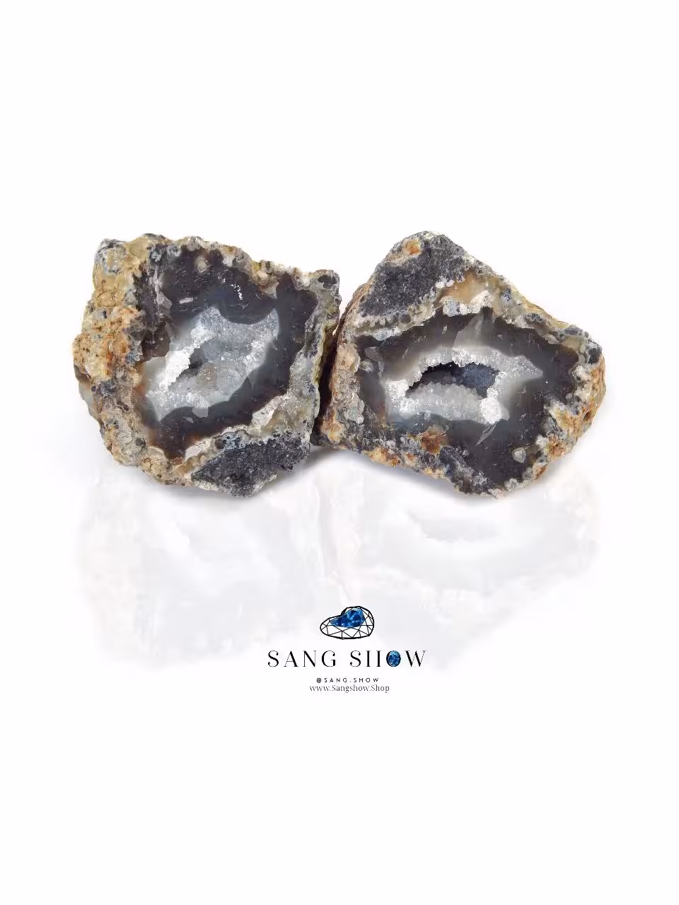 جفت ژئود کوارتز استثنایی با حاشیه های عقیق سیاه نمونه ویژه S631