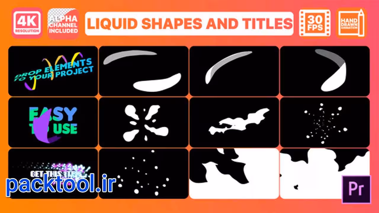 پروژه پریمیر پرو تیزر تبلیغاتی اشکال و عنوان های مایع Liquid Shapes And Titles - پک تول