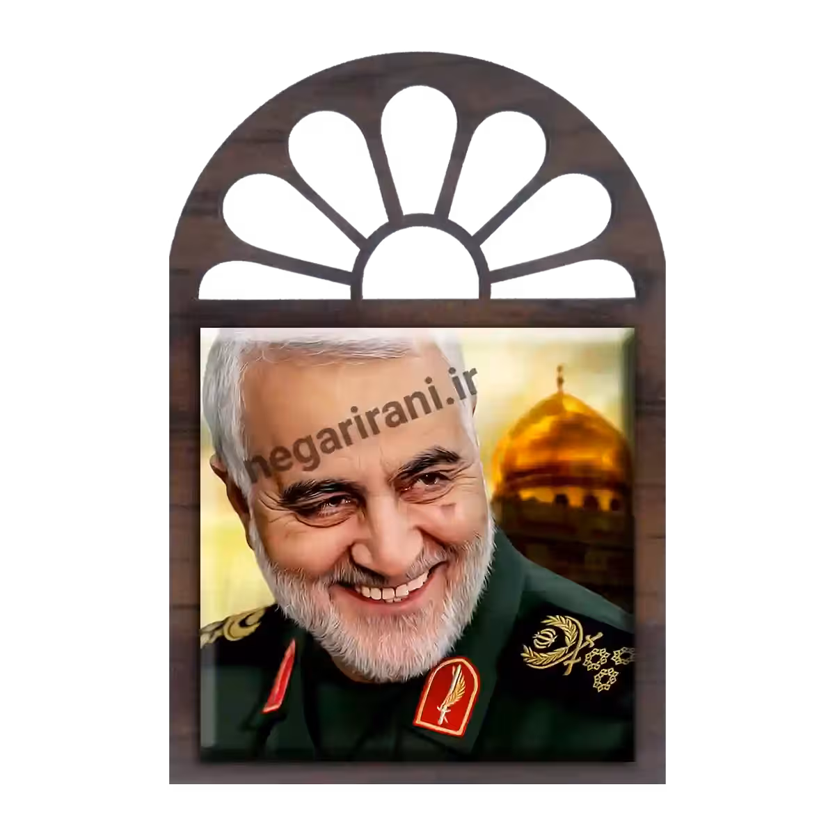 تندیس کاشی پنجره ای شهید حاج قاسم و حرم مدل 2ZG37