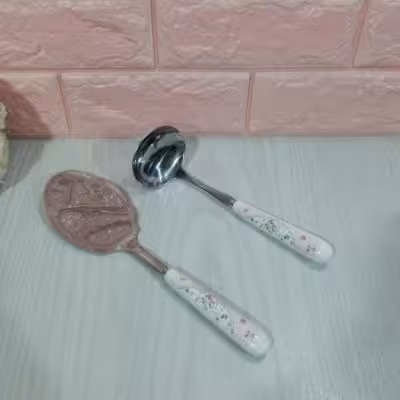 کفگیر و ملاقه دسته سرامیک گل ریز