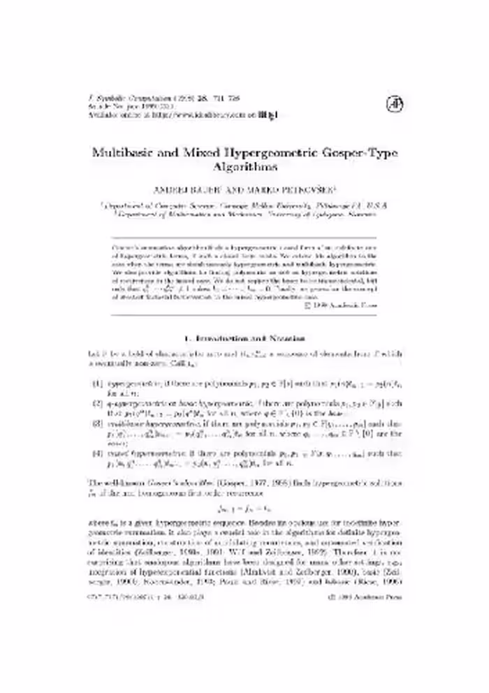 خرید و دانلود نسخه کامل کتاب Multibase Gosper-type algorithms. JSC 1999
