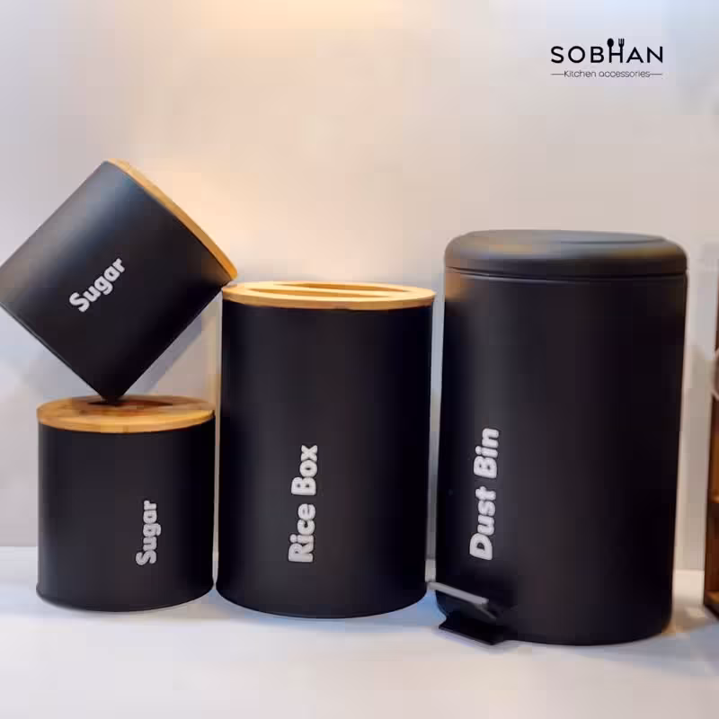 ست 4 پارچه درب بامبو مشکی