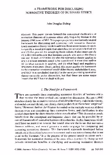خرید و دانلود نسخه کامل کتاب A Framework for Discussing Normative Theories of Business Et