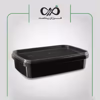 ظرف یکبار مصرف مایکروویوی مستطیل 700 مشکی پولاد پویش با درب شفاف (150عددی)