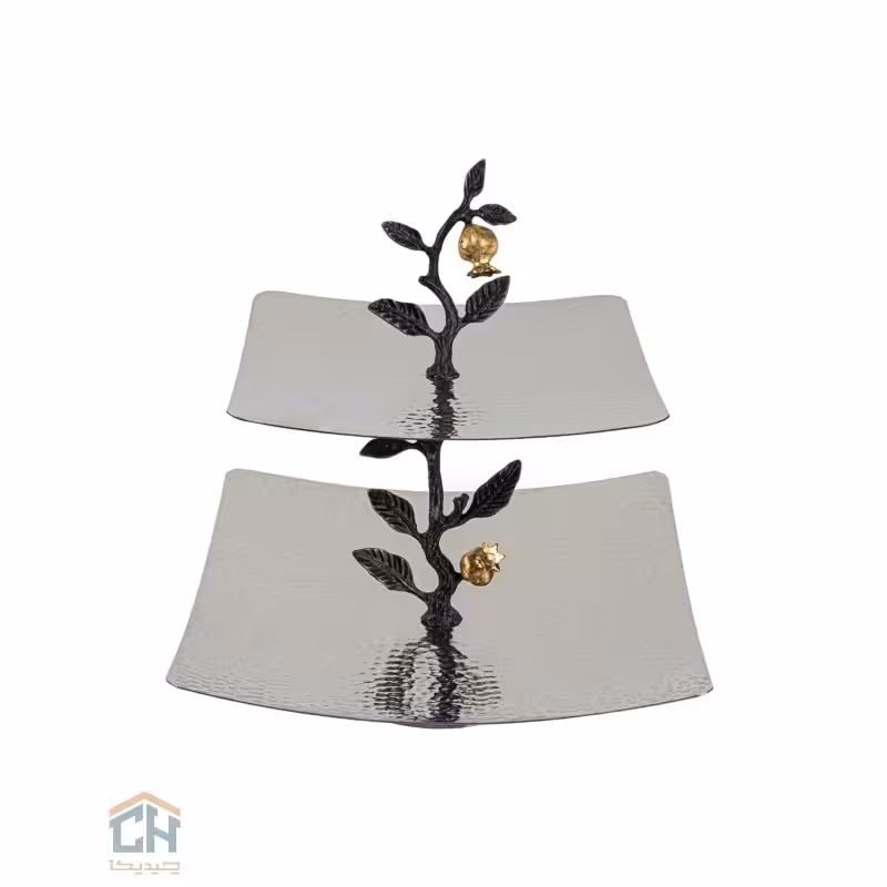 شیرینی خوری استیل و برنج مربع 2 طبقه گلدکیش طرح Ruby مدل GK879111-1