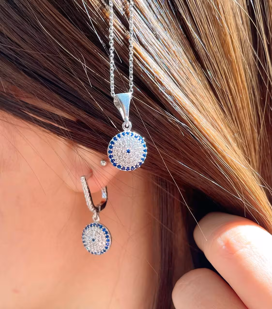 نیمست چشم نظر نقره جواهری کد 00278