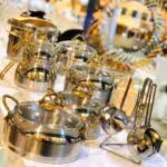 EVIMSARAY اویمسارای  سرویس قابلمه استیل 18 پارچه نقره ای طلایی  1566SG