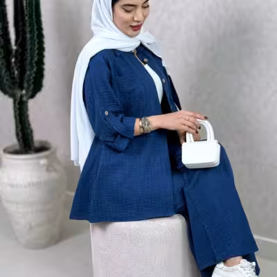 مانتو شلوار زنانه کراش بیسکویتی مدل ست جگوار