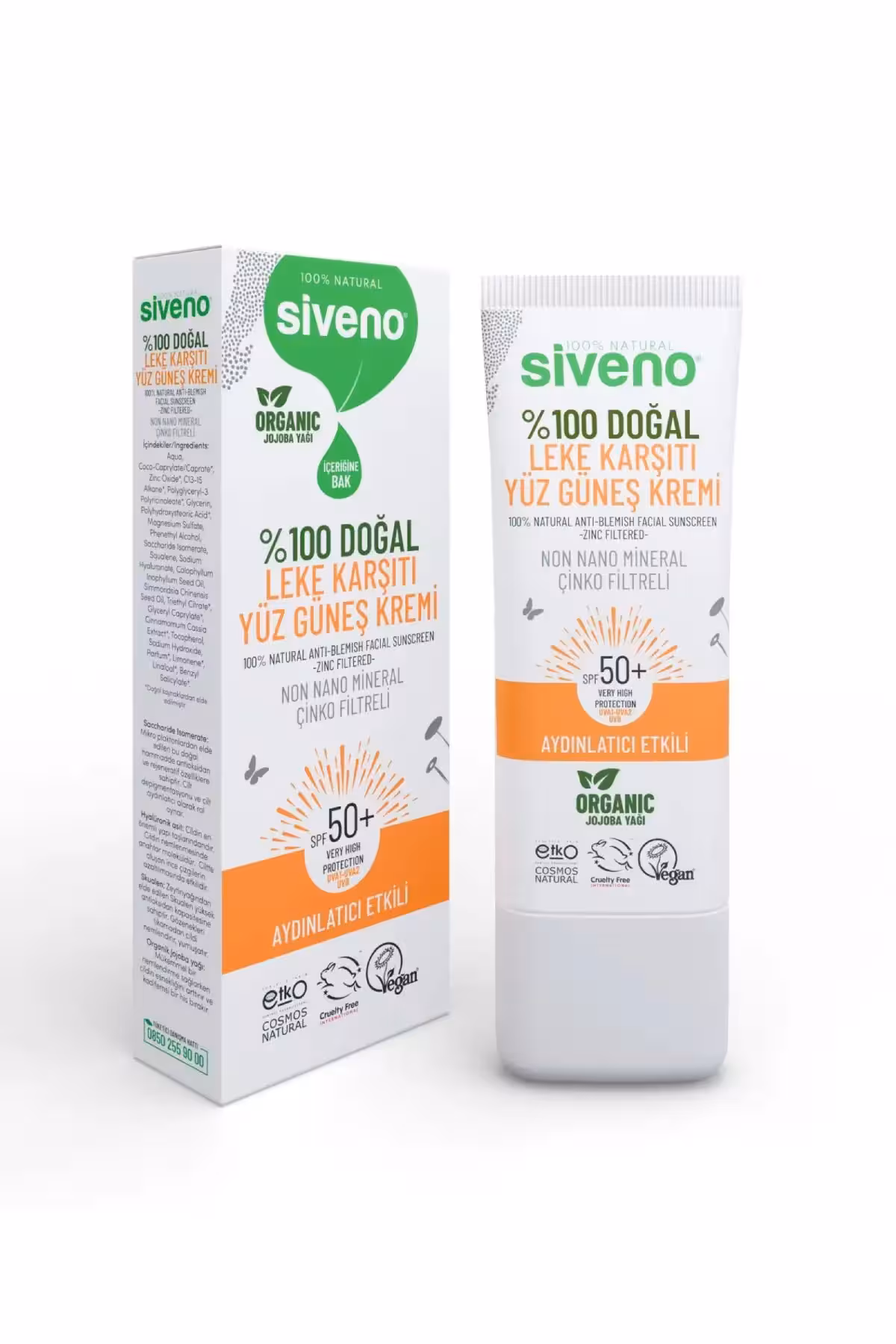 کرم ضد آفتاب صورت 100% طبیعی ضد لک و روشن کننده با فیلتر معدنی UVA و UVB SPF 50  با حجم 30 میلی لیتر - 9809