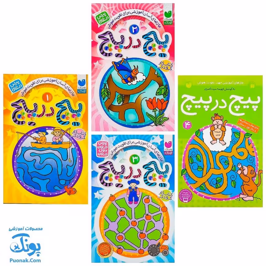 کتاب پیچ در پیچ مجموعه 4 جلدی (مازهای آسان و متوسط آموزشی جهت تقویت هوش)