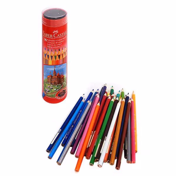 مداد رنگی 36 رنگ کلاسیک جعبه فلزی استوانه ای طرح قلعه فابرکاستل  Faber Castell 36  Colour Pencil