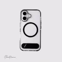 قاب اسلیکتو شفاف مگ سیف استند دار مشکی مناسب iPhone 16 (7845)
