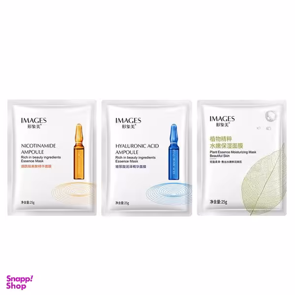 ماسک صورت ایمیجز مدل هیالورونیک اسید نیکوتینامید برگ گیاه وزن  25 گرم بسته 3 عددی
