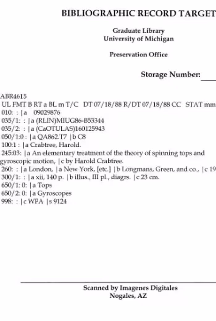 خرید و دانلود نسخه کامل کتاب An elementary treatment of the theory of spinning tops and gyroscopic motion