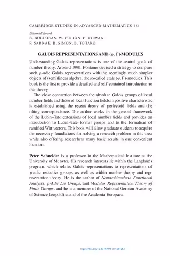 خرید و دانلود نسخه کامل کتاب Galois Representations and (Phi, Gamma)-Modules