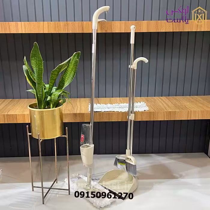 ست طی اسپری دار با جارو خاک انداز دسته بلند ساده