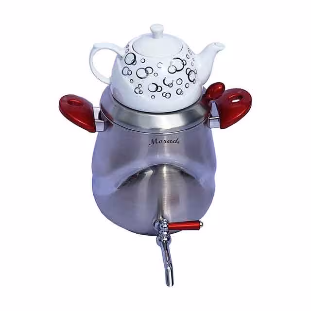 ست کتری و قوری استیل مرادی شیردار ساده مدل نیلوفر کد 309