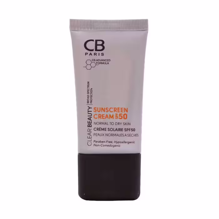 کرم ضد آفتاب بی رنگ SPF50 پوست نرمال تا خشک 40 میلی لیتر سی بی پاریس CB PARIS