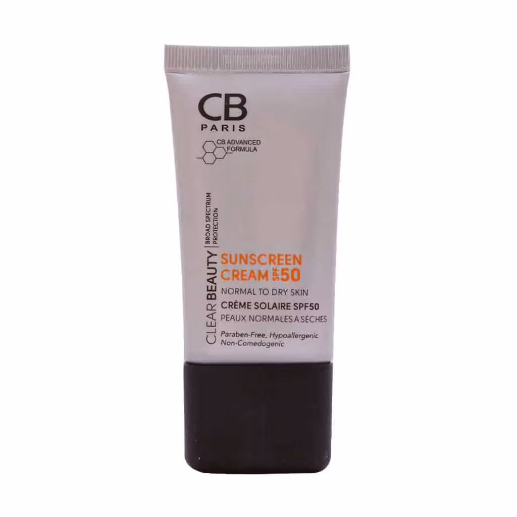 کرم ضد آفتاب بی رنگ SPF50 پوست نرمال تا خشک 40 میلی لیتر سی بی پاریس CB PARIS