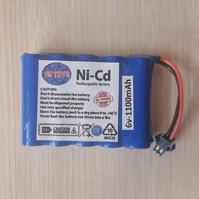 باتری نیکل-کادمیوم قابل شارژ آرسی تویز کد RCT-6v-1100-SM مدل 6 ولتی ظرفیت 1100 میلی آمپر ساعت