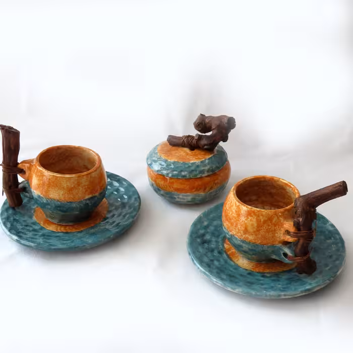 سرویس چای خوری سرامیکی 5 پارچه طرح آب و خاک مدل دستساز کد 1100