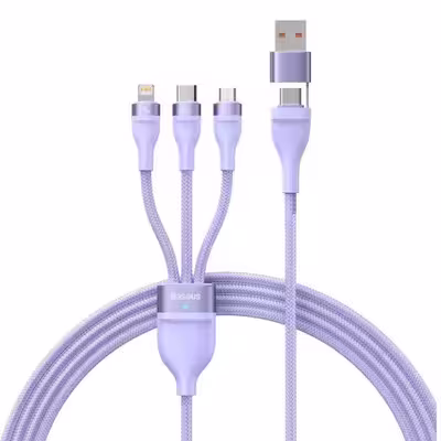 کابل تبدیل USB/USB-C به لایتنینگ /USB-C/micro-USB باسئوس مدل TWO-FOR-THREE FASH CHARHING CABLE 100W طول 1.2 متر