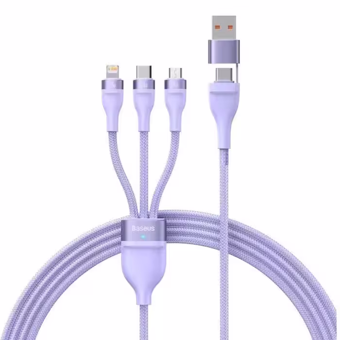 کابل تبدیل USB/USB-C به لایتنینگ /USB-C/micro-USB باسئوس مدل TWO-FOR-THREE FASH CHARHING CABLE 100W طول 1.2 متر