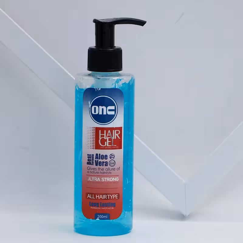 عمده فروشی ژل پمپی موی سر رنگ آبی انس onc مناسب انواع مو حجم 200 میل 90961