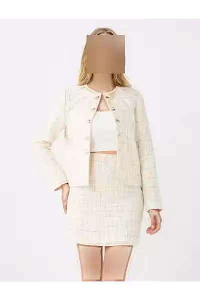 بلوز دامن مجلسی کوتاه سفید پشمی با کمر معمولی اکرو - 12417