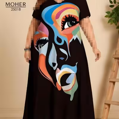 پیراهن ماکسی سایز بزرگ طرح چهره